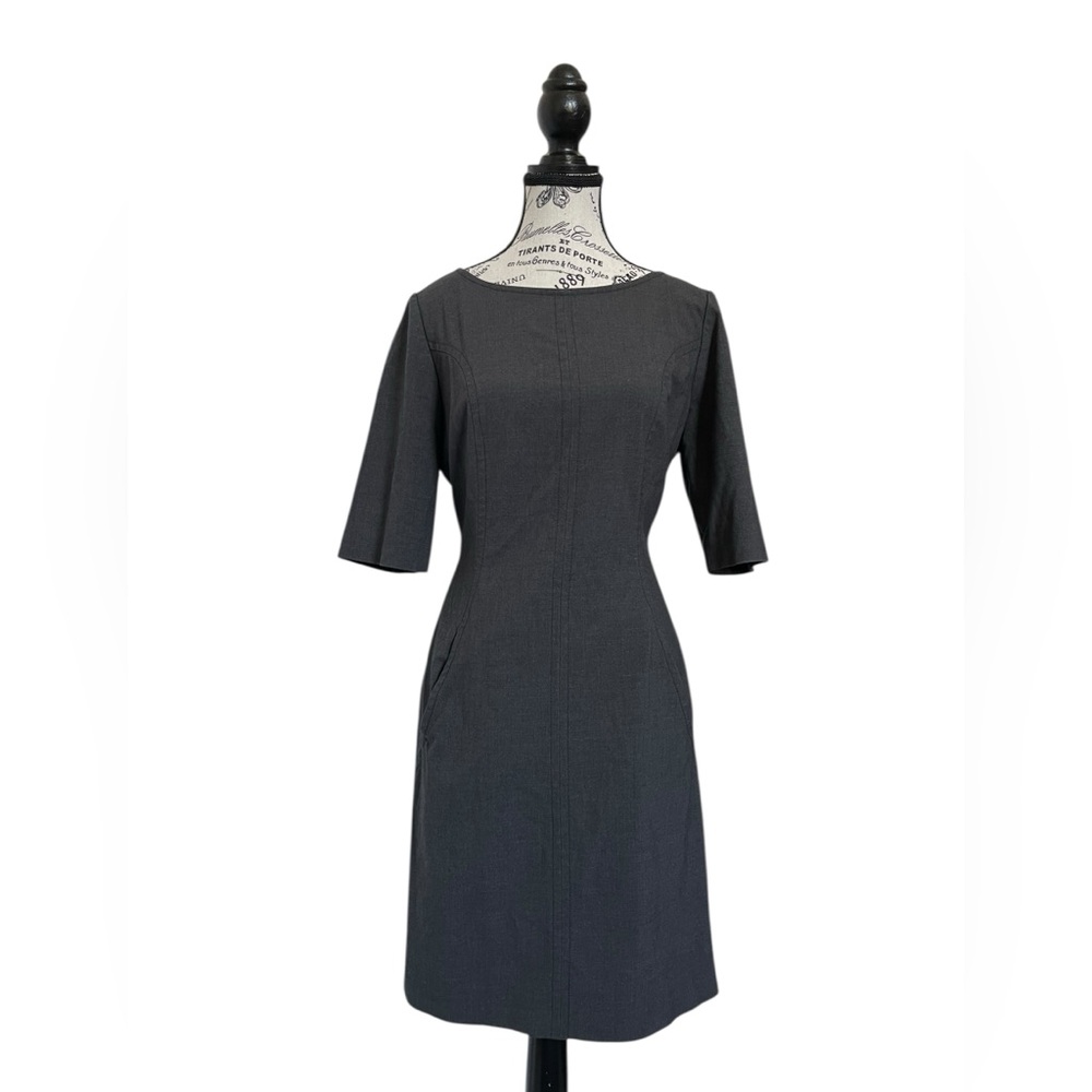 Tahari Arthur S Levine dress Sheath Dress Gray Lined Short Sleeve  Stretch 8